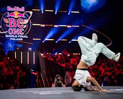 B-Girl Logistx of USA competes at Red Bull BC One B-Girls World Final in the ERGO Arena in Gdańsk, Poland on November 6, 2021