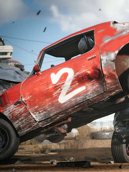 Screenshot aus Wreckfest 2 zeigt zwei Autos bei einem Crash