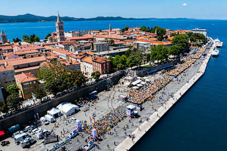 Participants perform during the Wings for Life World Run Flagship Run 2024 in Zadar, Croatia, on May 5, 2024. 