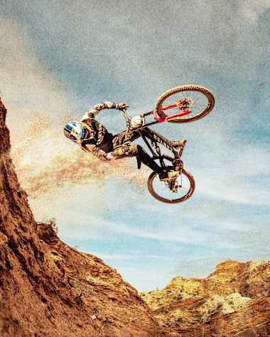 A freeride mountain biker at Red Bull Rampage, Virgin, Utah.