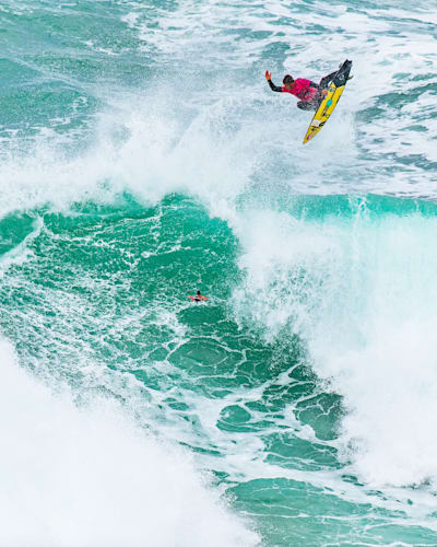 Lucas Chianca performs during WSL Big Wave Tour in Nazare, Portugal on January 22, 2024 .