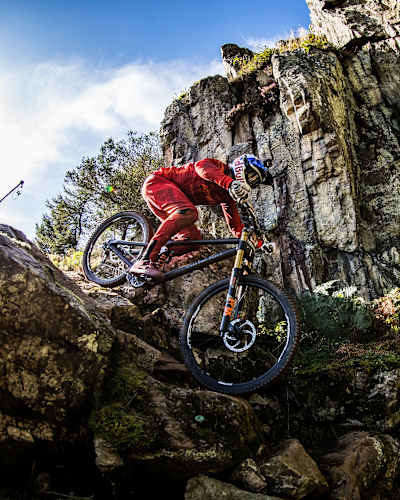 Gee Atherton performs at Red Bull Hardline in Dinas Mawddwy, United Kingdom on September 14, 2019.  