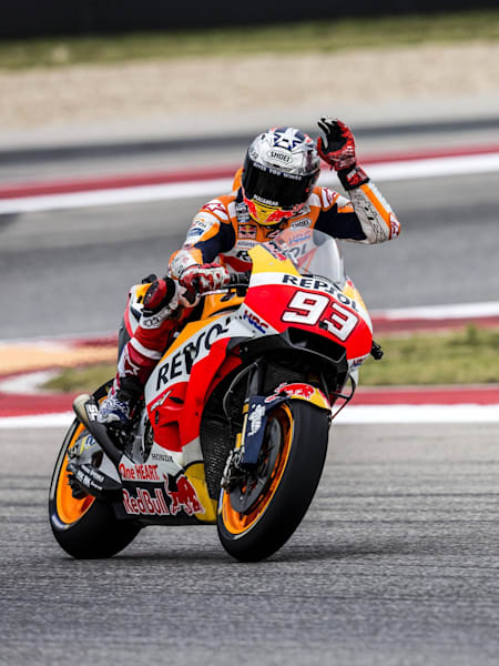 Marc Márquez performs at the Circuit of the Americas, MotoGP 2018.