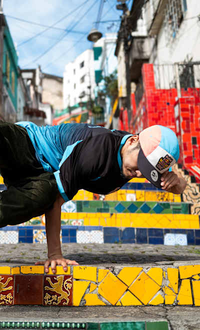 B-boy Hong 10 of South Korea poses for a photo at the Escadaria Selaron in Rio de Janeiro, Brazil, prior to the Red Bull BC One World Final 2024 on January 25, 2024. 