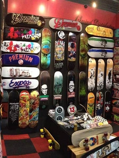 A photo of the interior of a skateboard shop.