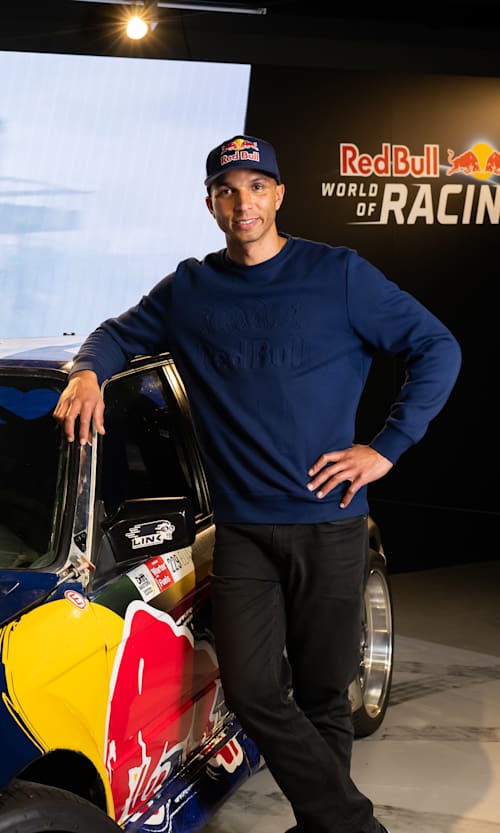 Red Bull Driftbrother, Elias Hountondji of Germany poses for a photograph at the Red Bull World of Racing exhibition in the Swiss Museum of Transport in Lucerne, Switzerland, on April 7, 2022. 