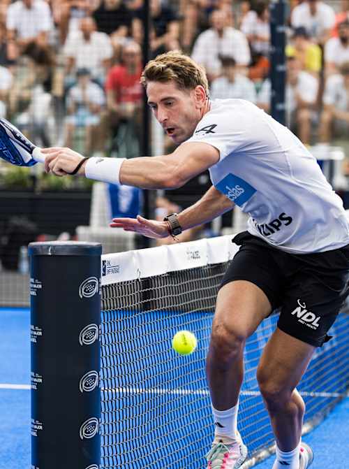 Alejandro Ruiz delivers an intense shot at the Italy Major Premier Padel in Rome, on June 21, 2024