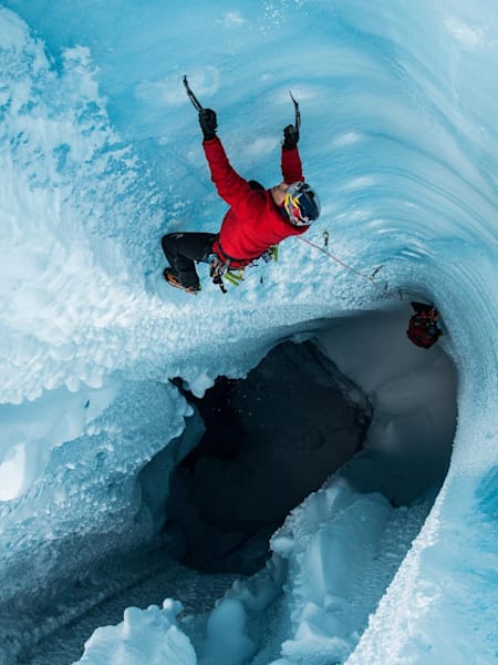 Will Gadd climbs inside the Greenland ice sheet. 