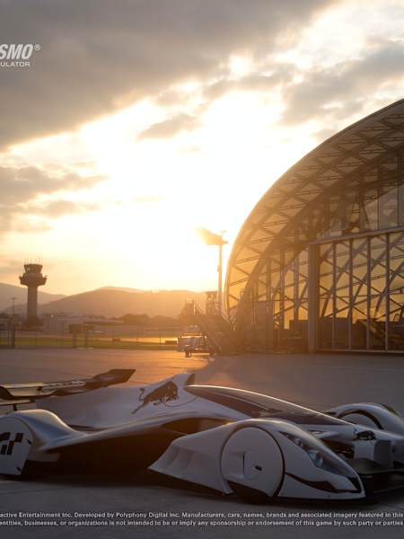 Una captura de pantalla del Red Bull X2019 al atardecer en el videojuego Gran Turismo 7. Nos aventuramos a comparar GT con la serie Forza.