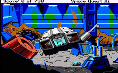 Une image d'un épisodes de la saga de jeux vidéo d'aventure Space Quest sur PC.