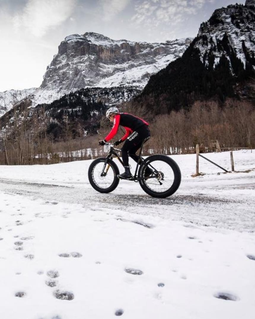 mountain biking on snow