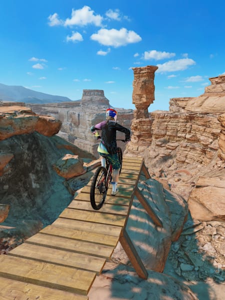 Un rider prend un drop dans le jeu mobile Bike Unchained 3.