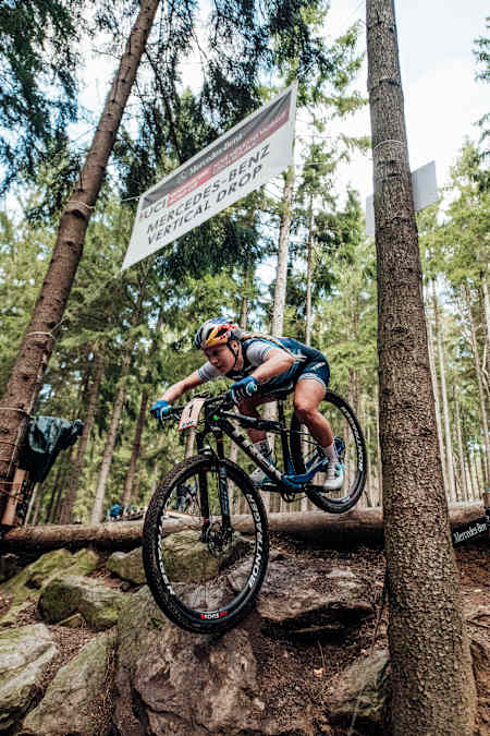 Evie Richards performs during UCI XCO in Nove Mesto na Morave, Czech Republic on October 4, 2020.