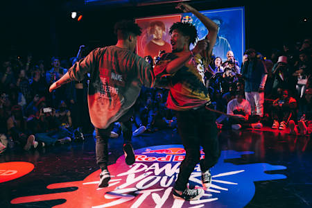 Kid Nimbus dancing versus The Crown during the final battle during the Dance Your Style regional qualifier in Chicago on April 24, 2022. 