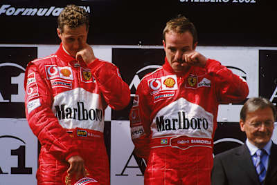 Les pilotes Michael Schumacher et Rubens Barrichello au Grand Prix d'Autriche de Formule 1 2002.