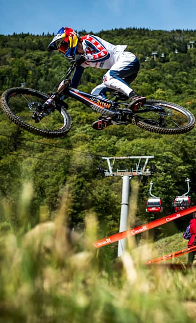 Tahnee Seagrave performs at the UCI MTB World Championships in Mont Sainte Anne, Canada on September 1, 2019.