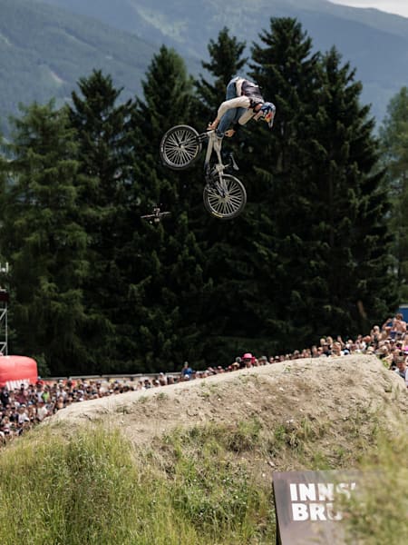 Emil Johansson performs at Crankworx Slopestyle in Innsbruck, Austria on June 23, 2023