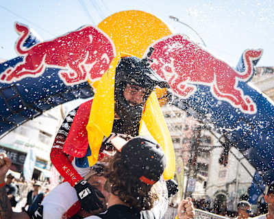 Sebastian Holguín celebrate during Red Bull Cerro Abajo in Valparaiso, Chile on February 15, 2026.
