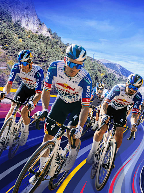 Parcours 700 km à vélo et tente de remporter une expérience exclusive avec Red Bull Bora hansgrohe.