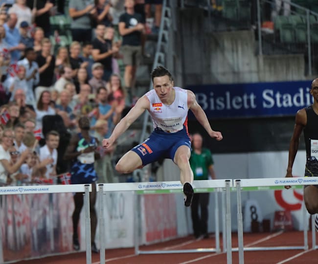 Karsten Warholm, Norway's Karsten Warholm breaks his own 400-meter hurdles ... : He is the world record holder in the 400 m hurdles, and has won gold in the event at the world championships in 2017 and 2019, as well as the 2018 european championships.