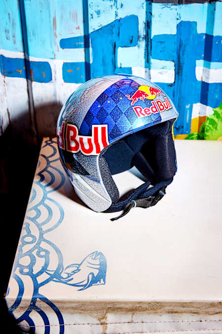 Kobayashi’s ski-jumping helmet, designed by his friend Hiroshi Fujiwara