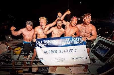 The team set a world record as the fastest 5-man team to row the Atlantic