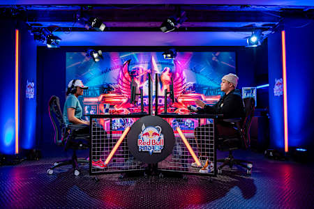 Cuddle core (L) plays against Anakin (R) during Red Bull Pindrop at the Red Bull Gaming Sphere, London, UK on 19 January 2024.