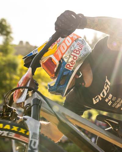 Tomáš Slavík performs during the Pump Track finals at Crankworx in Rotorua, New Zealand, on November 10, 2022.