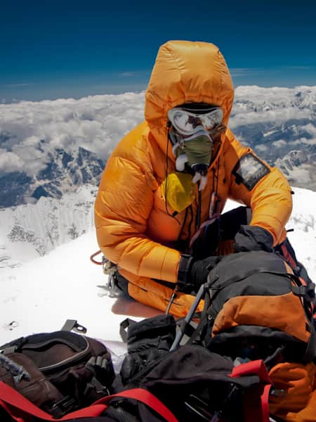 This Arctic explorer shows the four-layer clothing required for harsh  weather.