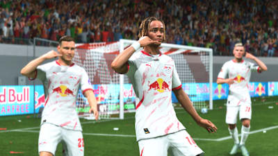 Xavi Simons jubelt mit David Raum in FC 25.