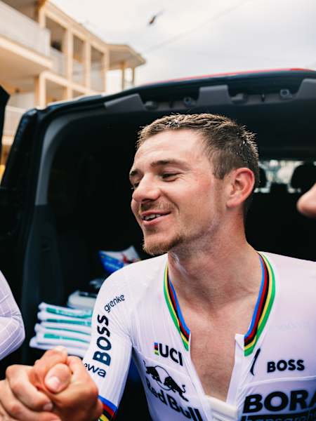 Remco Evenepoel and Florian Lipowitz after their TTT win