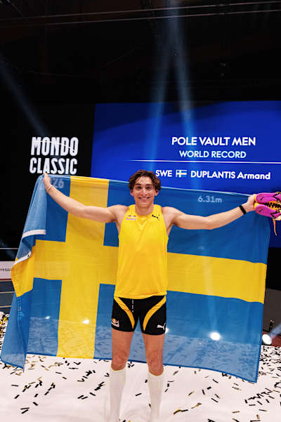 Armand Mondo Duplantis jumps 6,31 meters breaking the world record for the 15th time at Mondo Classic on March 12th 2026 in Uppsala, Sweden.