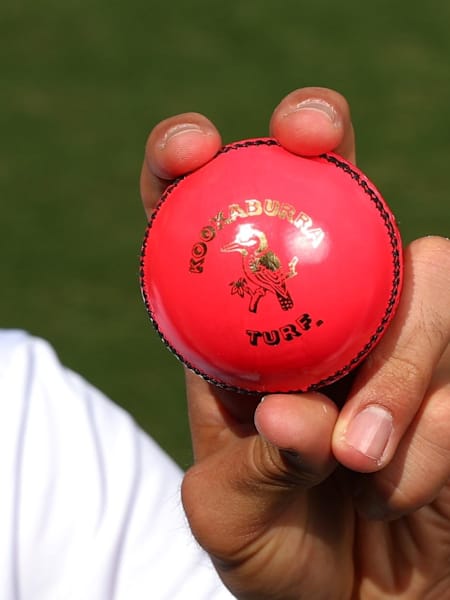 The pink Kookaburra cricket ball.