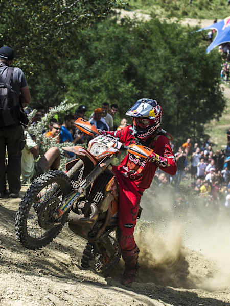 Manuel Lettenbichler of Germany perform during the fourth race day of the Red Bull Romaniacs in Sibiu, Romania on July 29, 2017.