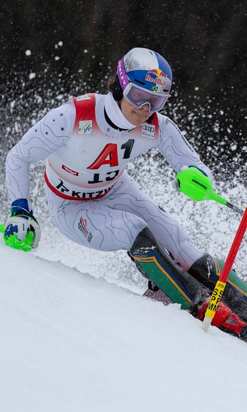 Lucas Pinheiro Braathen of Brazil in action during the men's Slalom Race of FIS Ski Alpine World Cup at the Streif in Kitzbühel, Austria.