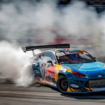 Jakub Przygoński competes during Stop 3 of the European Drift Masters in Härme, Finland, on July 6, 2023