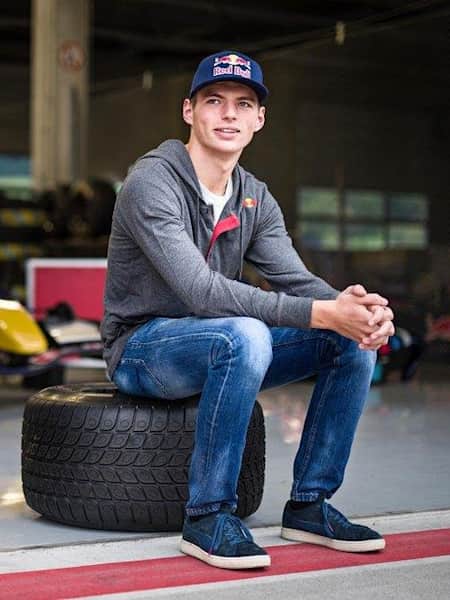 Max Verstappen sits on an F1 tyre
