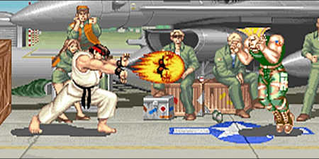 Ryu lanza una bola de fuego a su oponente.