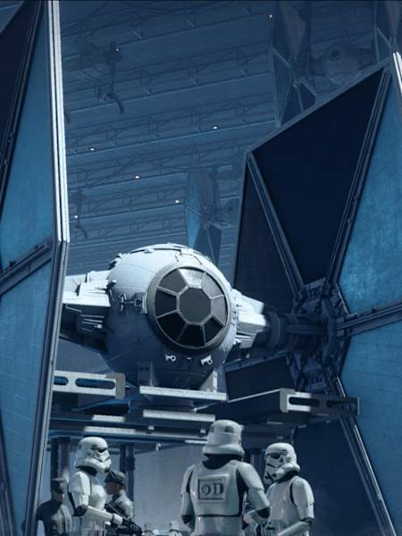 Der Tie-Fighter wird im Hangar bereit gemacht. Star Wars: Squadrons ist das neue Weltraum-Actionspiel, das du dir nicht entgehen lassen solltest
