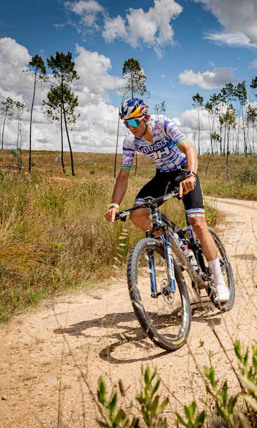 Mountain biker Tiago Ferreira races through Portugal’s rugged trails during the thrilling 24H Distance event on June 19, 2024. 
