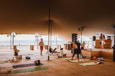 A ‘Space Yoga’ session at the Red Bull Guest House in Miami, Florida.