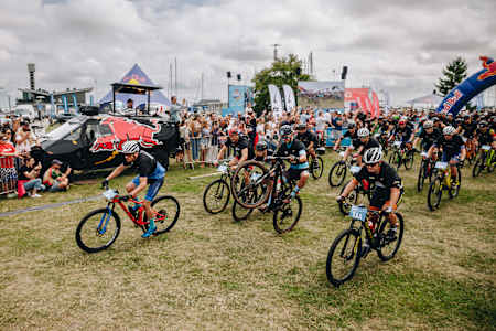The starting shot for a cyclocross race in Lithuania.