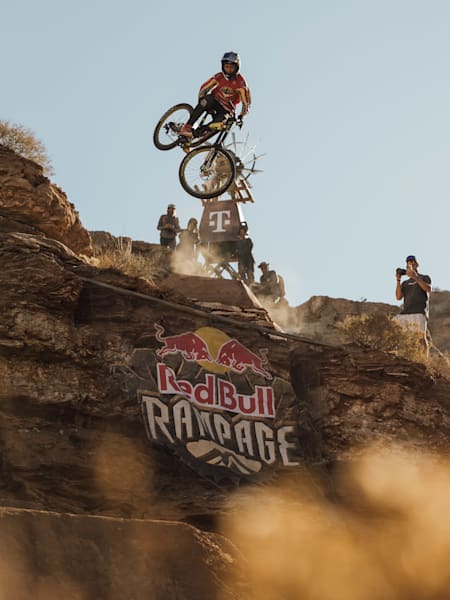 Jaxson Riddle rides his bike at Red Bull Rampage in Virgin, Utah, USA on 20 October, 2022.