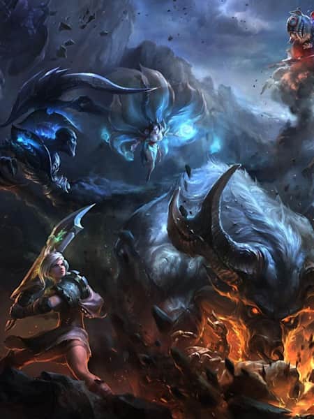 Artwork of champions from the League of Legends eSports MOBA.