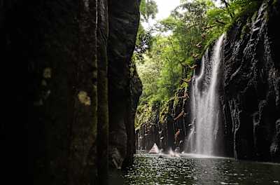 David Colturi during the Red Bull Cliff Diving Teaser Dive in Takachiho, Miyazaki, Japan on July 19, 2023