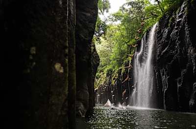 David Colturi during the Red Bull Cliff Diving Teaser Dive in Takachiho, Miyazaki, Japan on July 19, 2023