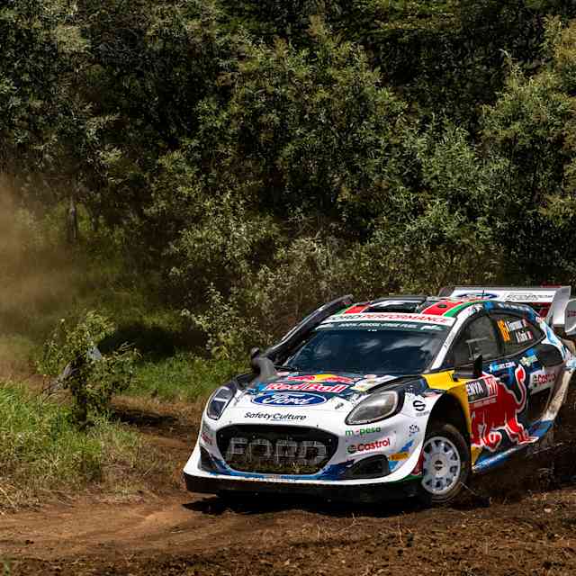 Adrien Fourmaux (FRA) Alexandre Coria (FRA) of Team M-SPORT FORD WORLD RALLY TEAM are seen performing during the World Rally Championship Kenya in Naivasha, Kenya on March 31,2024   