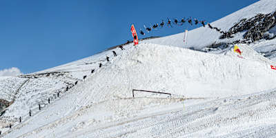 Mathilde Gremaud doing the first-ever woman Switch Double Cork 14 in Saas Fee, Switzerland on September 14, 2020.