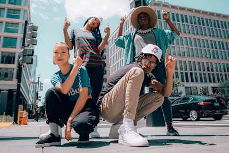 Dassy, Angyil, Toyin, and Noodlez pose for a portrait as part of Dance Your City Guide in Washington, D.C., USA on June 23, 2021.  