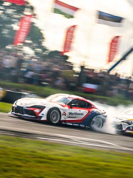 Winner Piotr Wiecek and Conor Shanahan perform during the Round 4 of Drift Masters European Championship in Kildare, Ireland  on  June 29, 2025. 